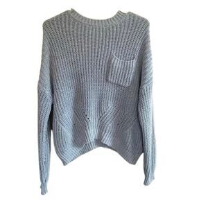 Rag Poets Gray Cable Knit Sweater Women’s Small Waffle Texture Pullover Cropped